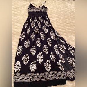 Dark navy blue triangle top spaghetti strap long maxi dress